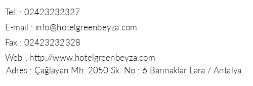 Green Beyza Hotel telefon numaralar, faks, e-mail, posta adresi ve iletiim bilgileri